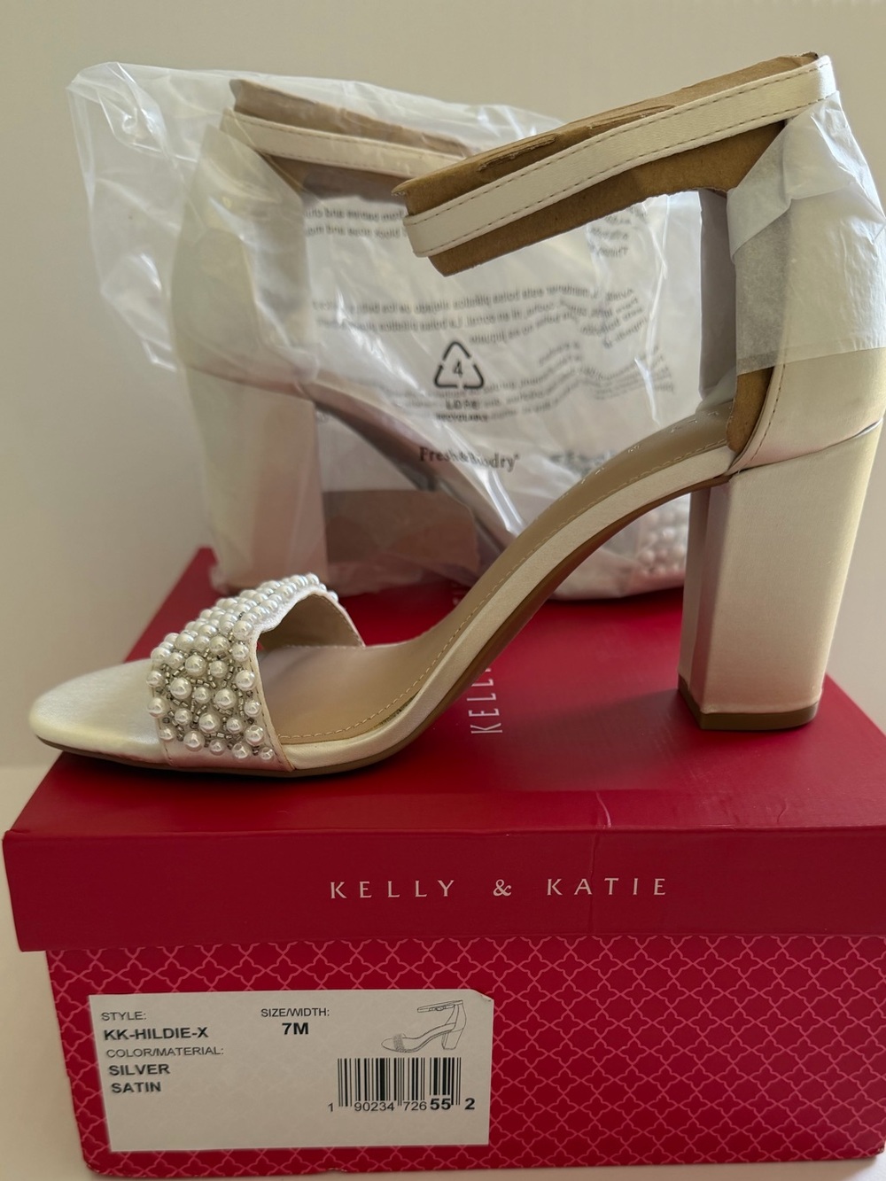 Kelly & Katie Pearl-Studded Silver Block Heel Sandals